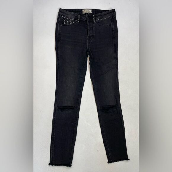Free People Distressed Studded Skinny Denim Jeans Women Size 25 Black - Picture 1 of 10
